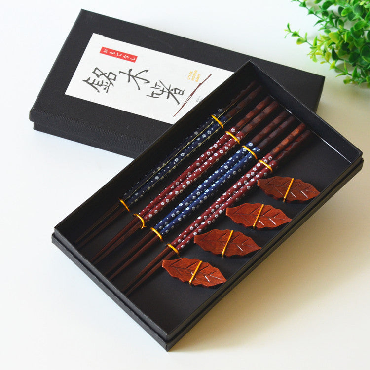 Set de Baguettes Japonaises en Bois – Coffret Cadeau Traditionnel (4 Paires + Repose-Baguettes)