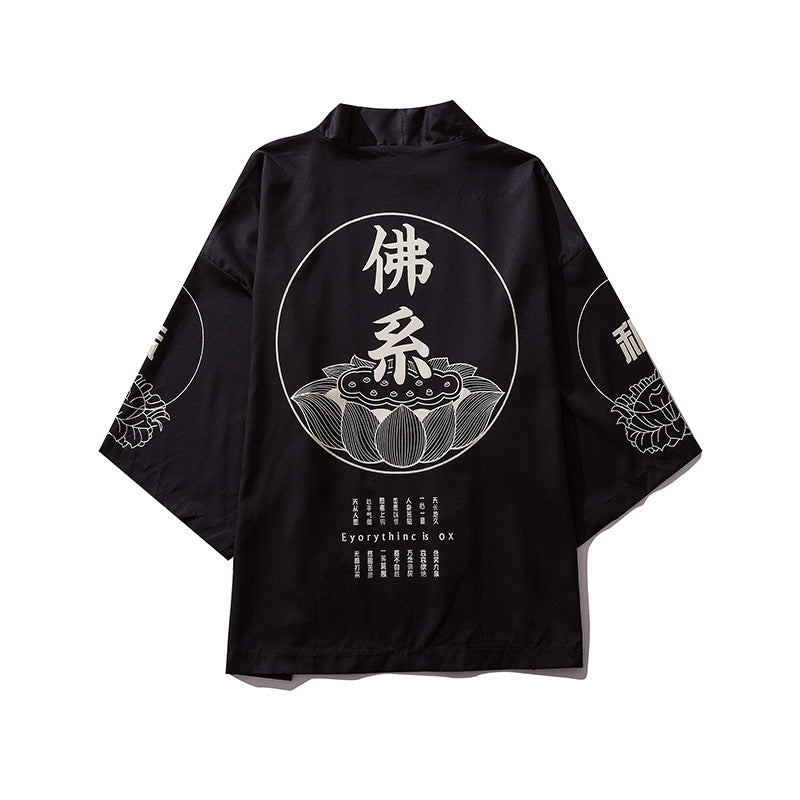 Kimono japonais noir « Lotus » – Style streetwear unisexe