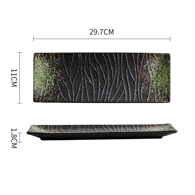 Plat japonais rectangulaire en céramique – Style artisanal pour sushi et repas