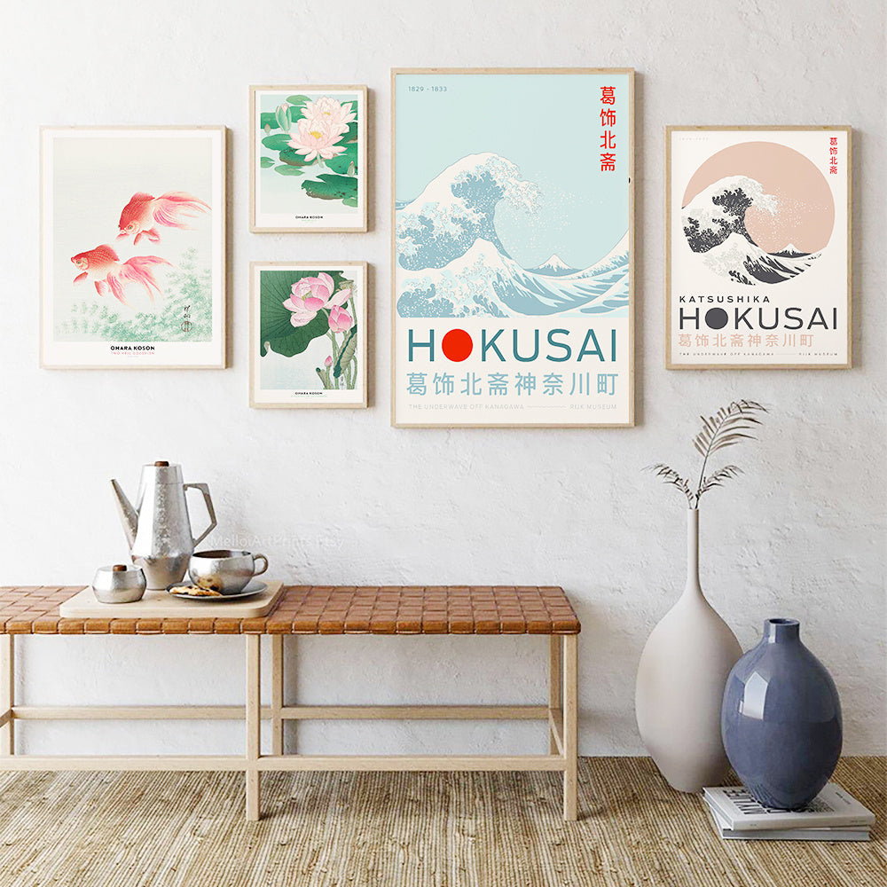 Affiche Japonaise sur Toile – Hokusai & Lotus (Sans Cadre)