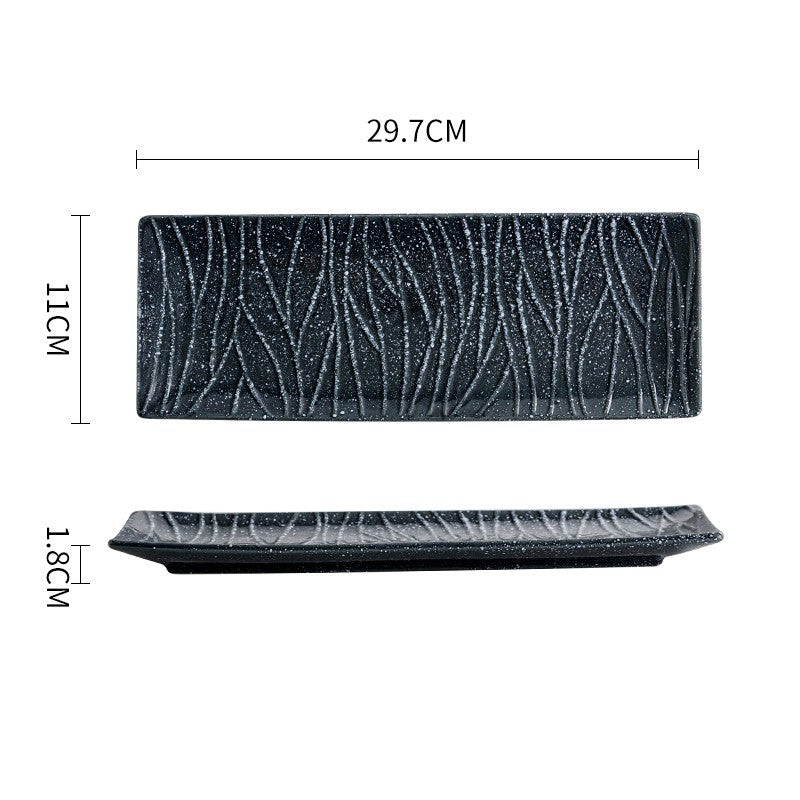 Plat japonais rectangulaire en céramique – Style artisanal pour sushi et repas