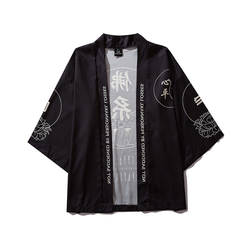 Kimono japonais noir « Lotus » – Style streetwear unisexe