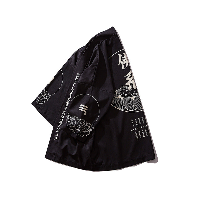 Kimono japonais noir « Lotus » – Style streetwear unisexe