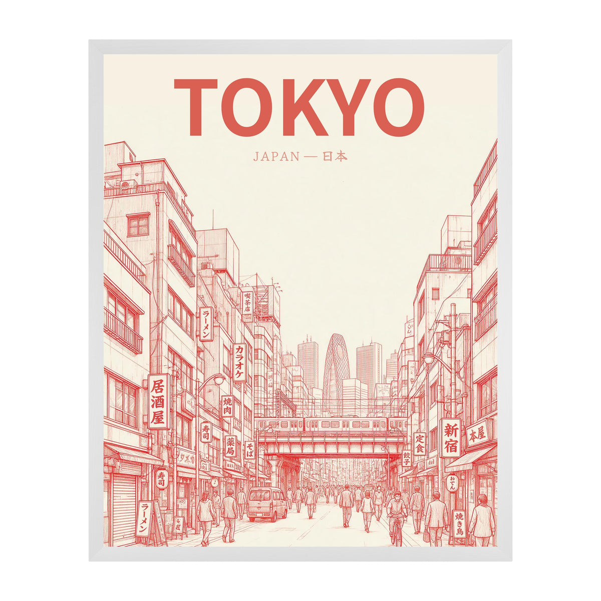 Tokyo red 40x50 cadre blanc