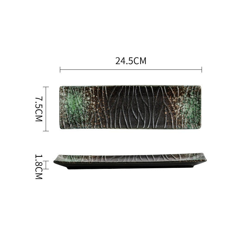 Plat japonais rectangulaire en céramique – Style artisanal pour sushi et repas