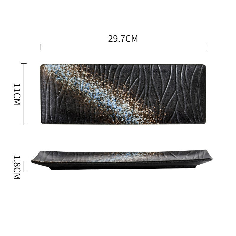 Plat japonais rectangulaire en céramique – Style artisanal pour sushi et repas