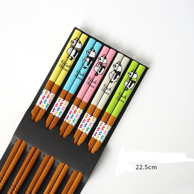 Set de Baguettes Japonaises en Bambou – Coffret de 5 Paires avec Motifs Traditionnels et Personnages Japonais