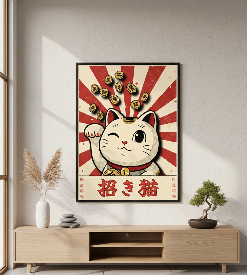 MANEKI NEKO — Lucky Cat | Japanese Retro Poster