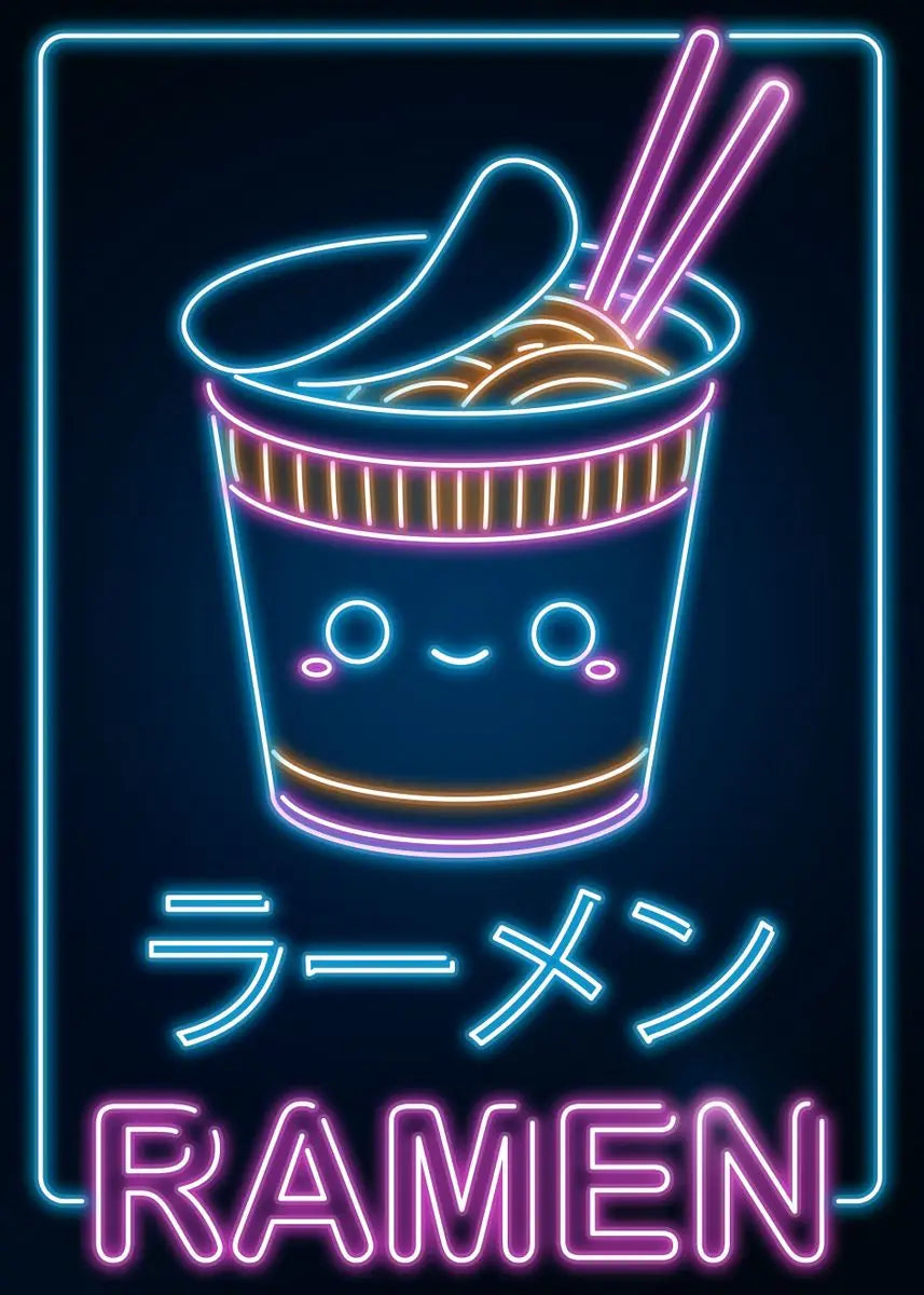 Affiche Japonaise Néon Kawaii - Ramen & Sushi