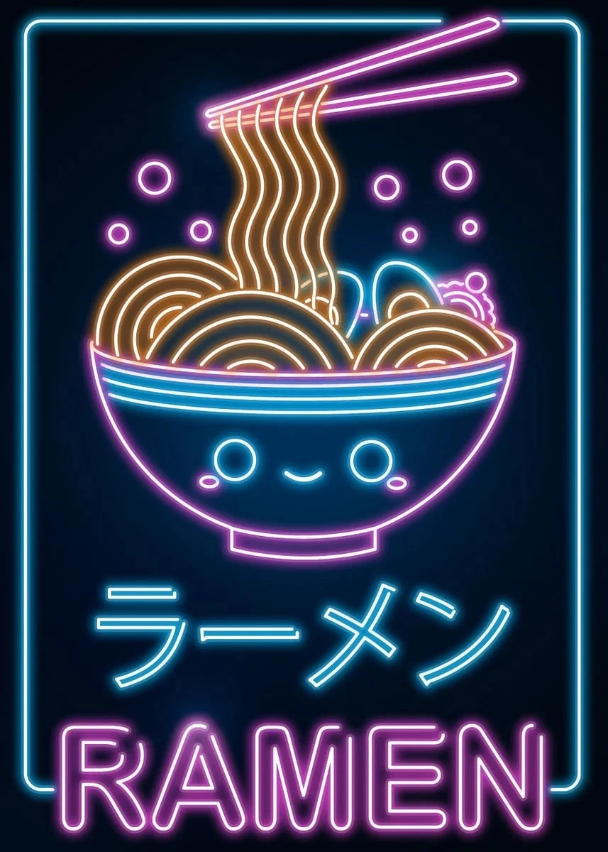 Affiche Japonaise Néon Kawaii - Ramen & Sushi