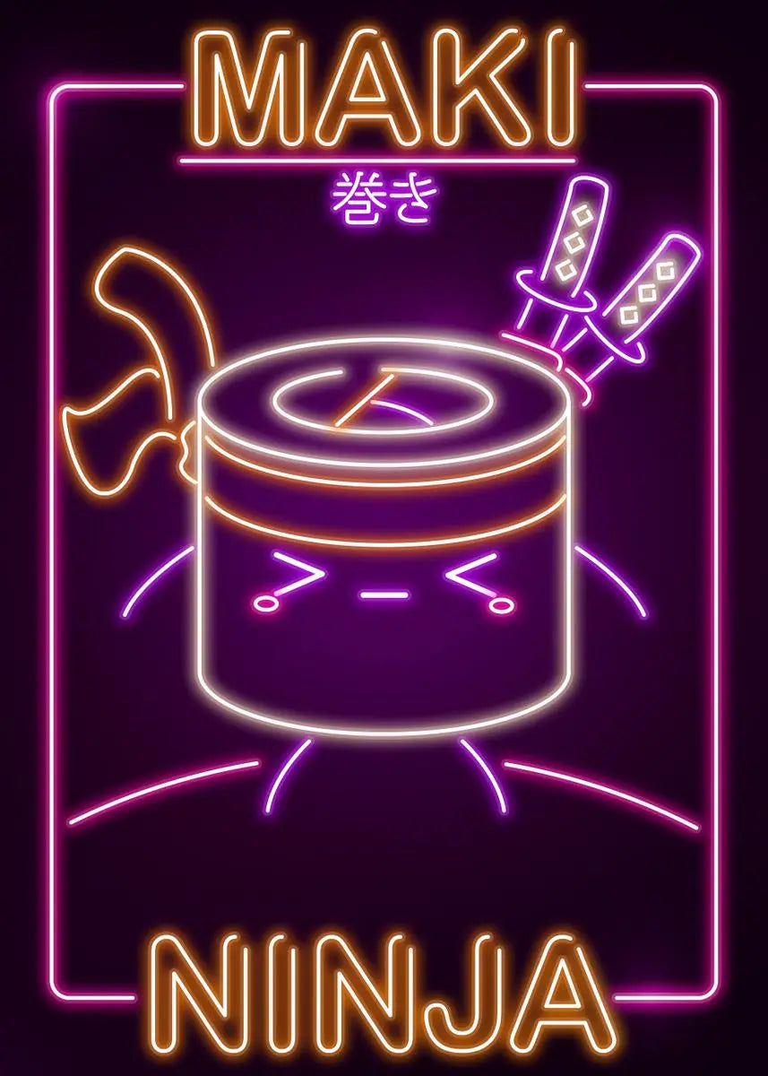 Affiche Japonaise Néon Kawaii - Ramen & Sushi