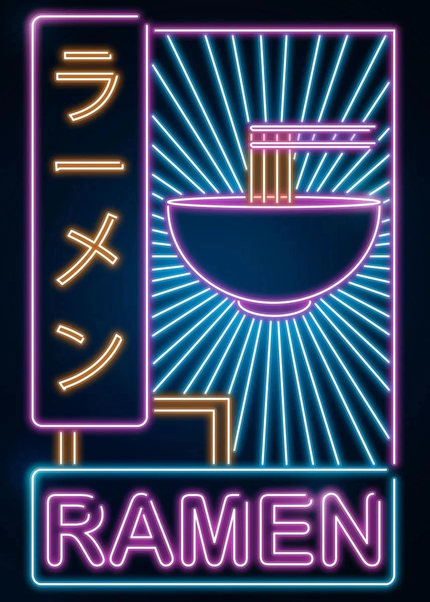 Affiche Japonaise Néon Kawaii - Ramen & Sushi