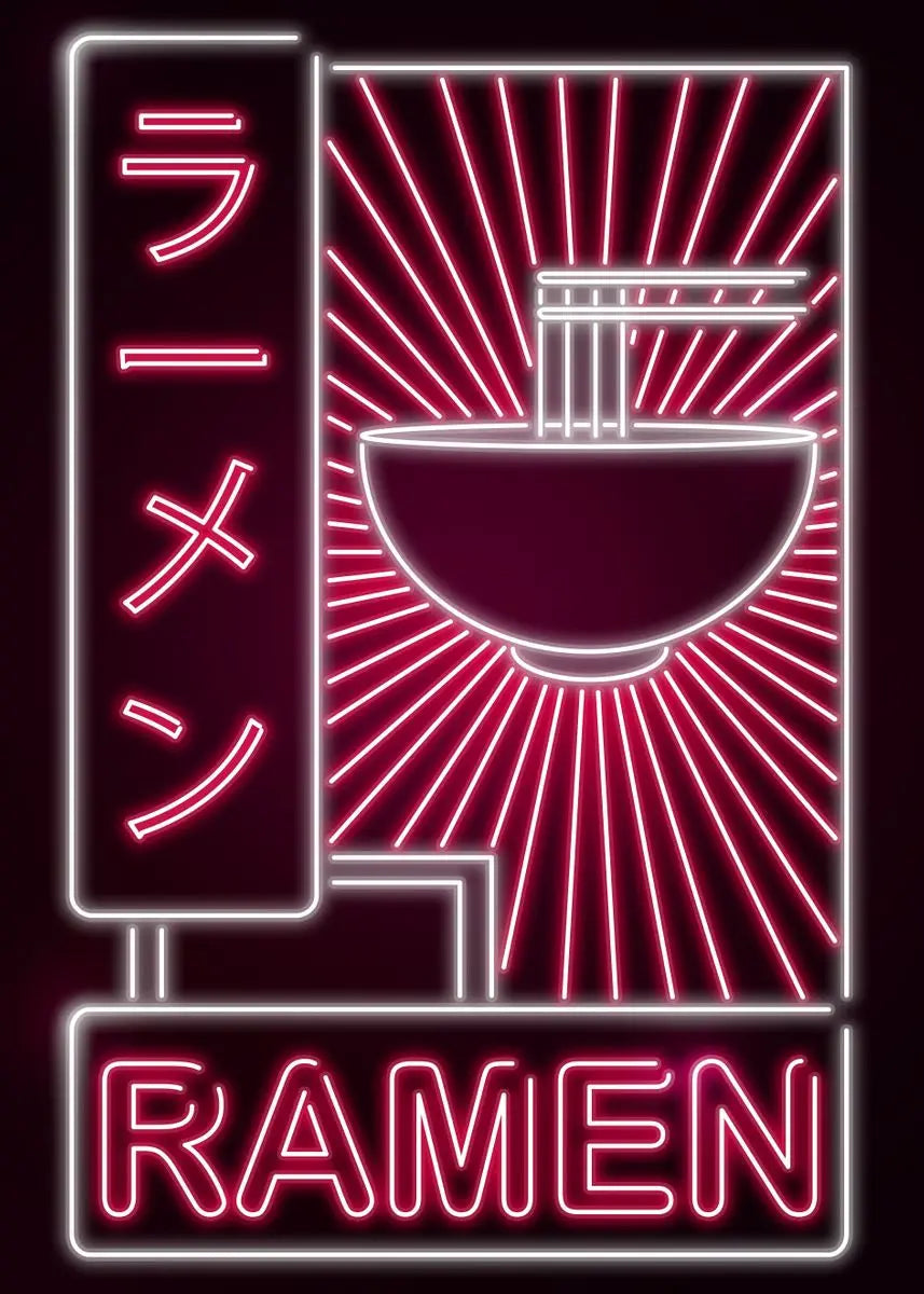 Affiche Japonaise Néon Kawaii - Ramen & Sushi