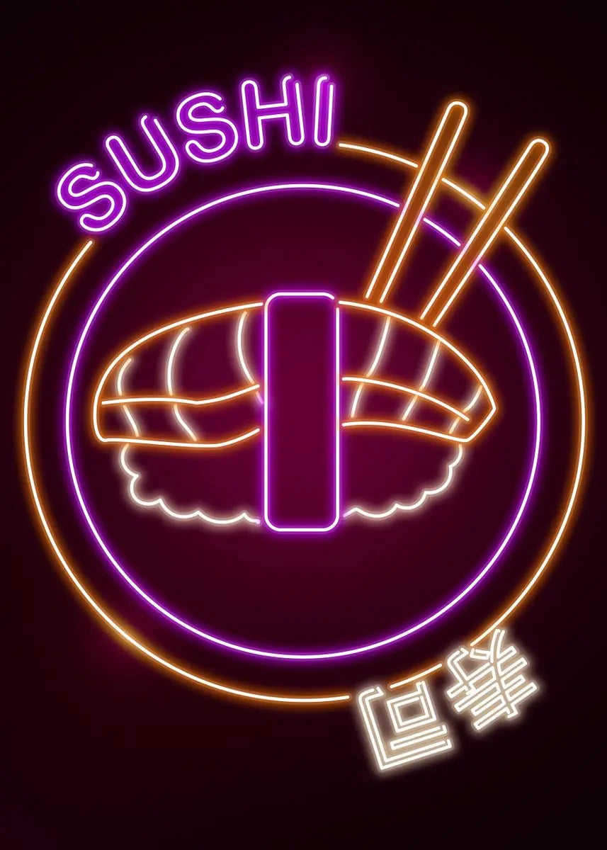 Affiche Japonaise Néon Kawaii - Ramen & Sushi