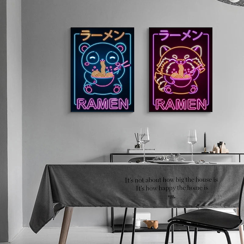 Affiche Japonaise Néon Kawaii - Ramen & Sushi