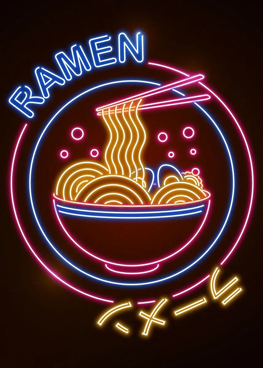 Affiche Japonaise Néon Kawaii - Ramen & Sushi