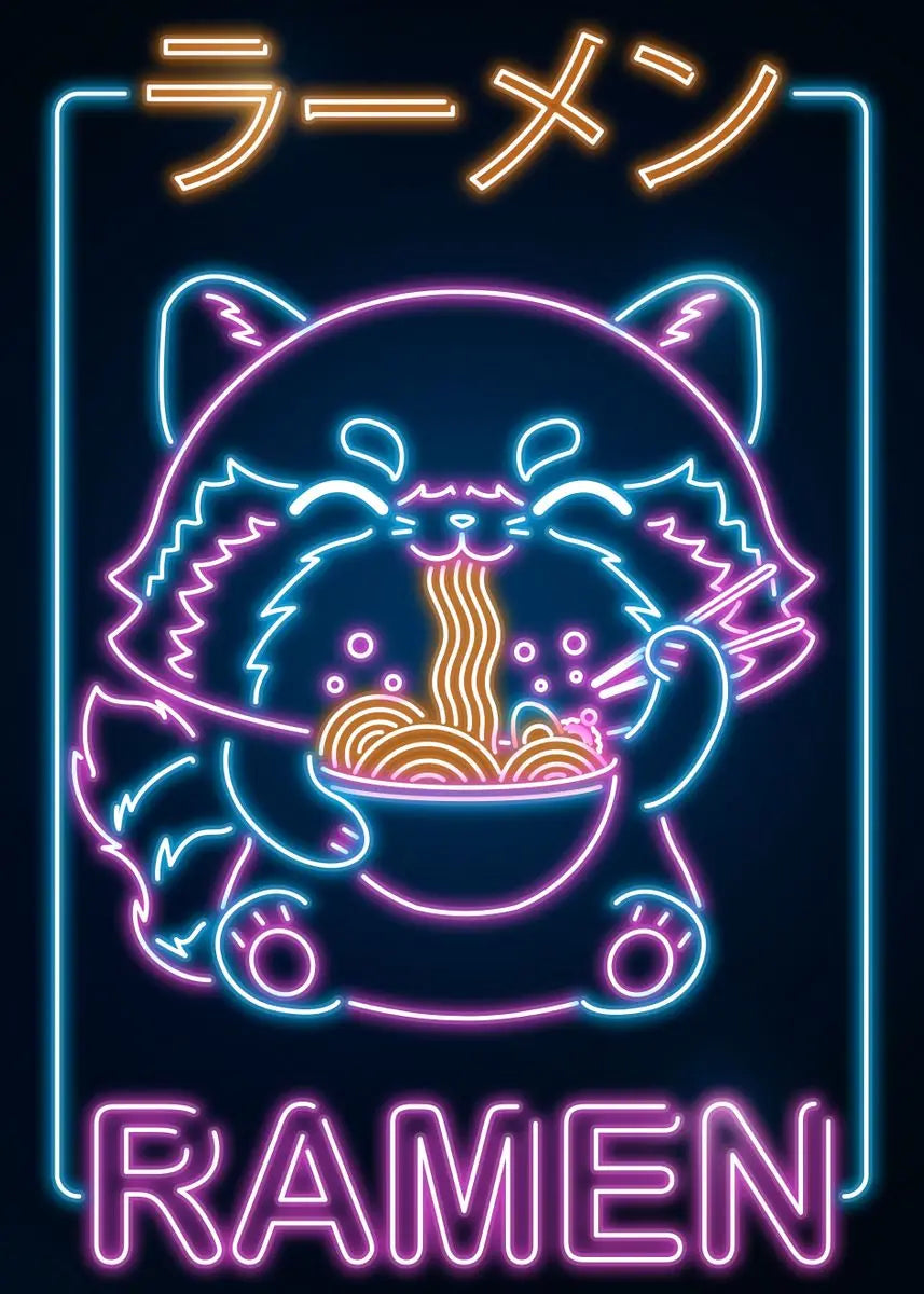 Affiche Japonaise Néon Kawaii - Ramen & Sushi
