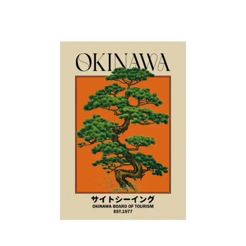 Affiche Japonaise Vintage – Okinawa & Pin Japonais (Style Rétro)
