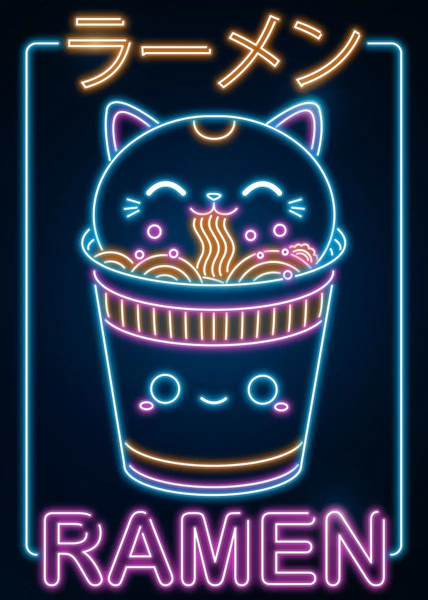 Affiche Japonaise Néon Kawaii - Ramen & Sushi