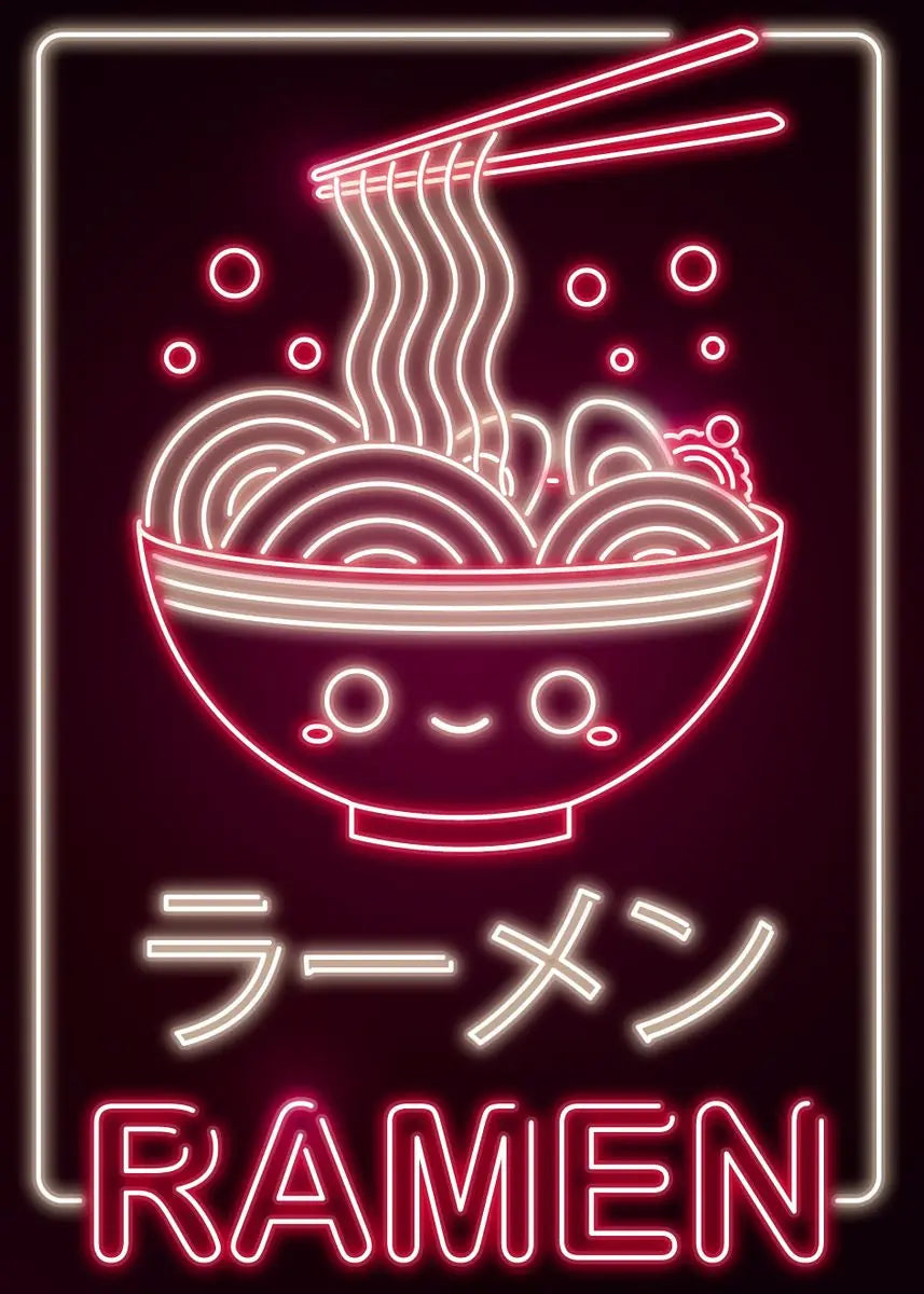 Affiche Japonaise Néon Kawaii - Ramen & Sushi