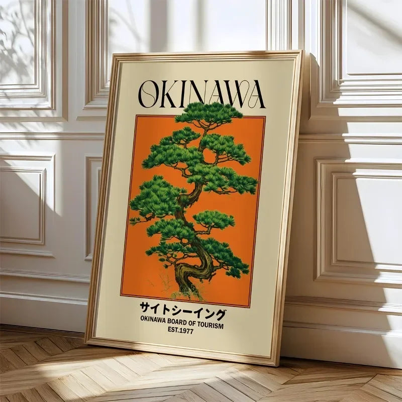 Affiche Japonaise Vintage – Okinawa & Pin Japonais (Style Rétro)