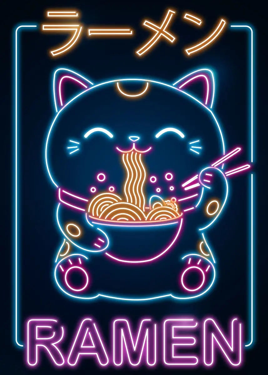Affiche Japonaise Néon Kawaii - Ramen & Sushi
