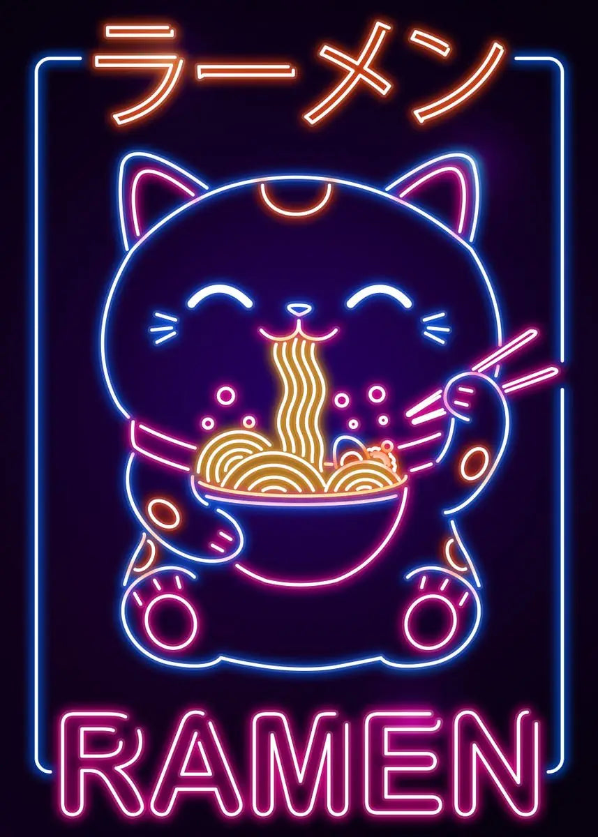 Affiche Japonaise Néon Kawaii - Ramen & Sushi