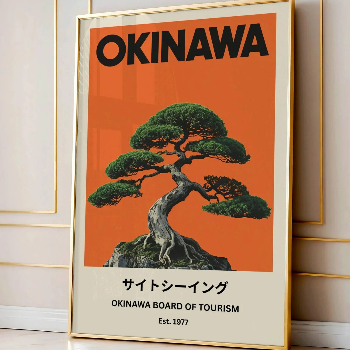 Affiche Japonaise Vintage – Okinawa & Pin Japonais (Style Rétro)