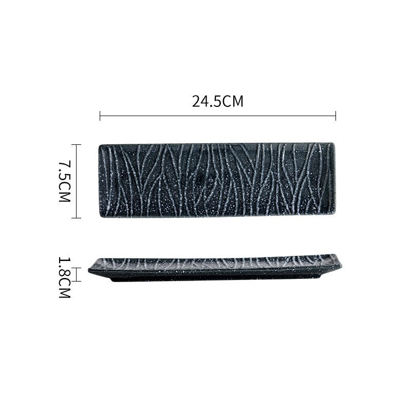 Plat japonais rectangulaire en céramique – Style artisanal pour sushi et repas