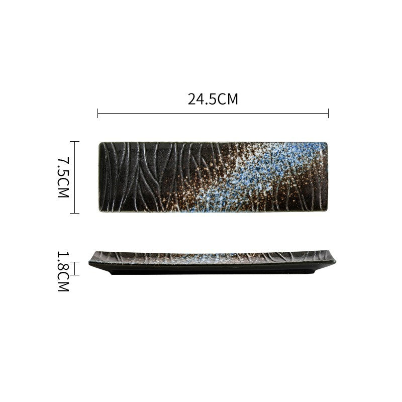 Plat japonais rectangulaire en céramique – Style artisanal pour sushi et repas