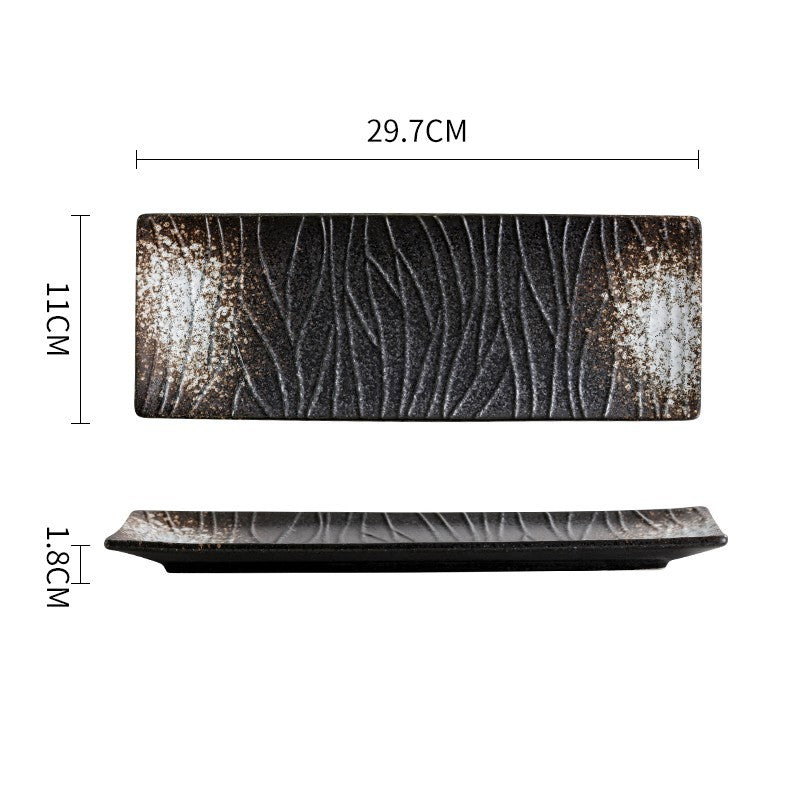 Plat japonais rectangulaire en céramique – Style artisanal pour sushi et repas