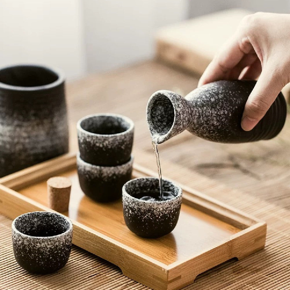 Set à saké japonais en céramique – Avec chauffe-saké ou plateau