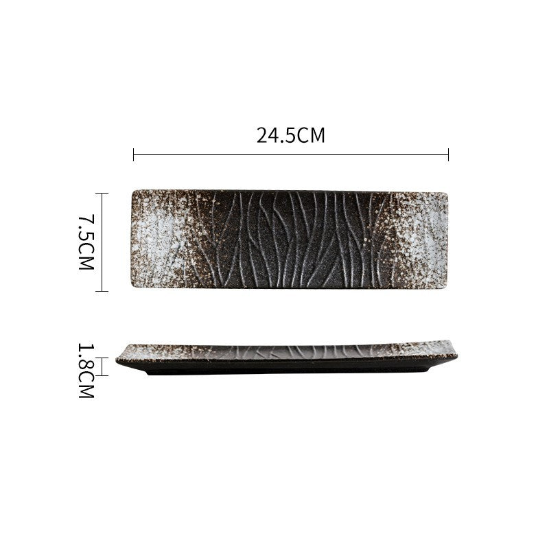 Plat japonais rectangulaire en céramique – Style artisanal pour sushi et repas